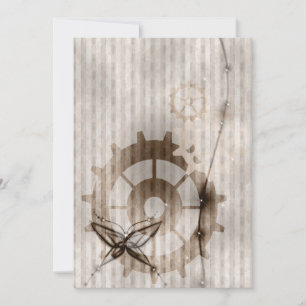 Steampunk Striped Damask Gears Wedding Invitation Kaart