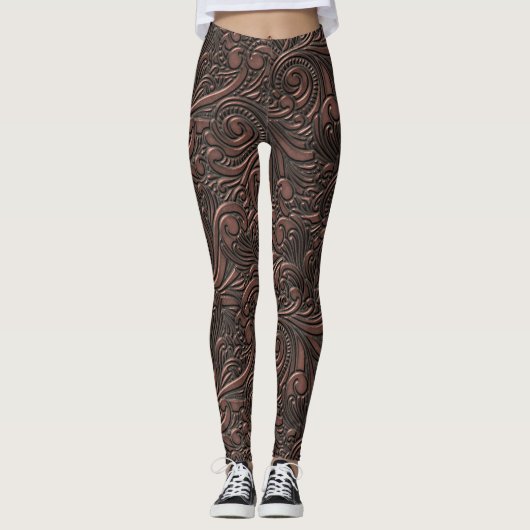 Steampunk Style Cool Science Fiction Copper Swirls Leggings (Voorkant)
