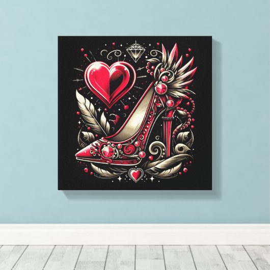 Steampunk Style Red Stiletto Hoge hakken Canvas Afdruk (Insitu (Houten vloer))
