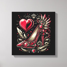 Steampunk Style Red Stiletto Hoge hakken Canvas Afdruk