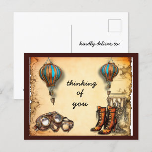 Steampunk Styled Boots, Goggles Hete Luchtballonne Briefkaart