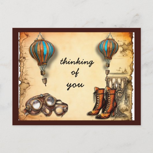 Steampunk Styled Boots, Goggles Hete Luchtballonne Briefkaart (Voorkant)