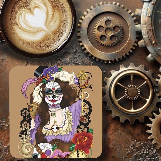 Steampunk Sugar Skull Drankjes Onderzetter