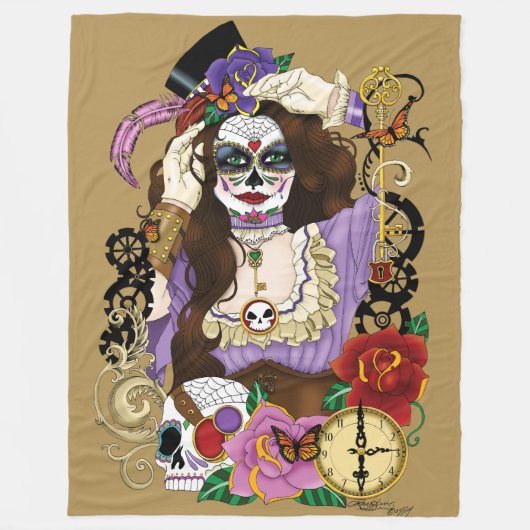 Steampunk Sugar Skull Fleece Deken (Voorkant)