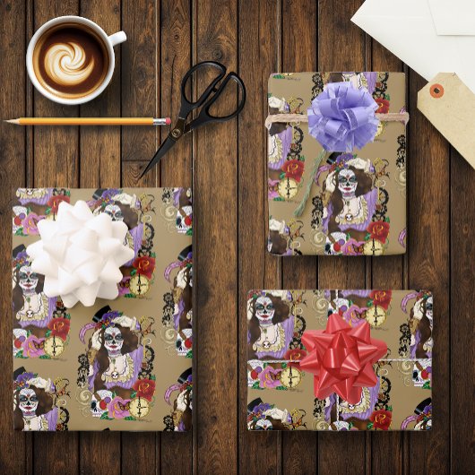 Steampunk Sugar Skull Inpakpapier Vel