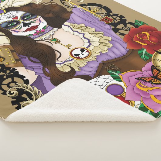 Steampunk Sugar Skull Sherpa Deken (3/4)