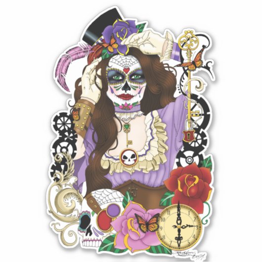 Steampunk Sugar Skull Sticker (Voorkant)