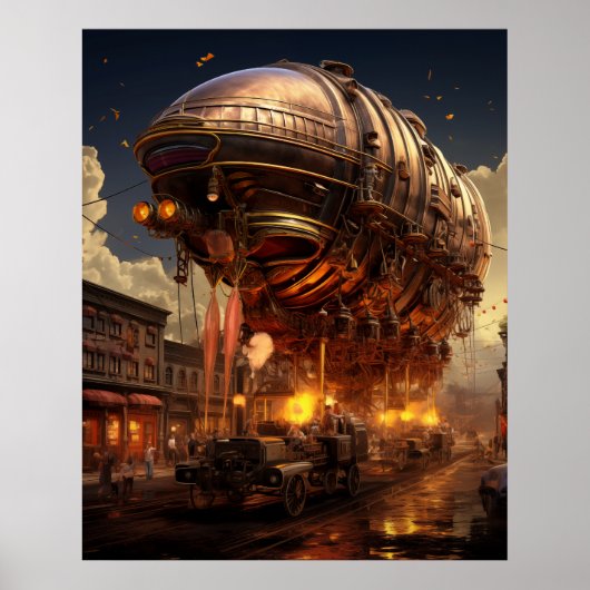 Steampunk Sunset Boulevard: Zeppelin Street Parade Poster (Voorkant)