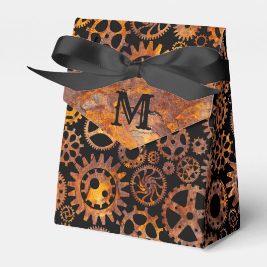 Steampunk Super Colorful Rusty Gears Monogram Bedankdoosjes (Voorkant Zijde)