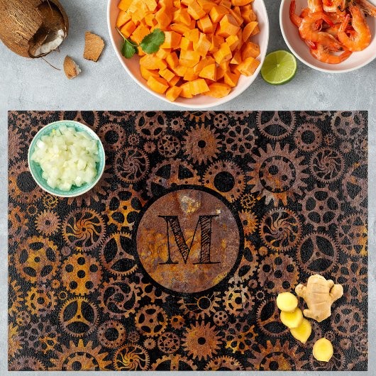 Steampunk Super Colorful Rusty Gears Monogram Snijplank