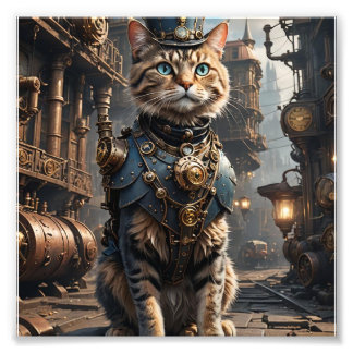 Steampunk Tabby Cat Foto Afdruk