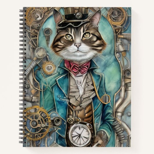 Steampunk Tabby Cat Notitieboek (Voorkant)