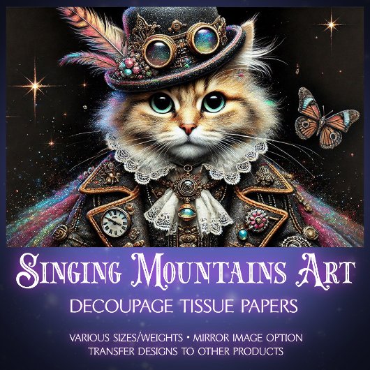  Steampunk Tabby Cat Portrait Decoupage Tissuepapier