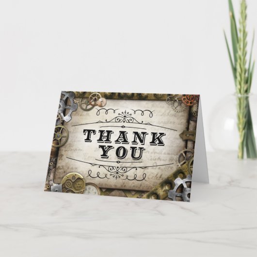 Steampunk Tandwielen Bedankkaart (Voorkant)