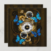 Steampunk tandwielen en blauwe vlinders advieskaart (Voorkant / Achterkant)