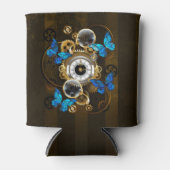 Steampunk tandwielen en blauwe vlinders blikjeskoeler (Voorkant)