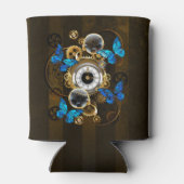 Steampunk tandwielen en blauwe vlinders blikjeskoeler (Achterkant)