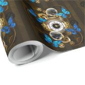 Steampunk tandwielen en blauwe vlinders cadeaupapier (Rol Hoek)