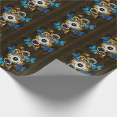 Steampunk tandwielen en blauwe vlinders cadeaupapier (Hoek)