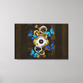 Steampunk tandwielen en blauwe vlinders canvas afdruk (Voorkant)