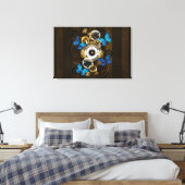 Steampunk tandwielen en blauwe vlinders canvas afdruk (Insitu (Slaapkamer))