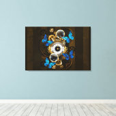 Steampunk tandwielen en blauwe vlinders canvas afdruk (Insitu (Houten vloer))