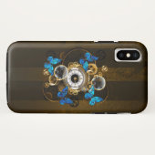 Steampunk tandwielen en blauwe vlinders Case-Mate iPhone case (Achterkant (horizontaal))