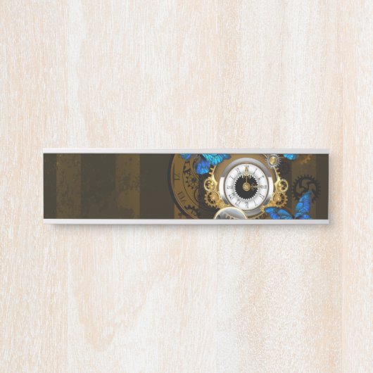 Steampunk tandwielen en blauwe vlinders deurbordje (Voorkant)