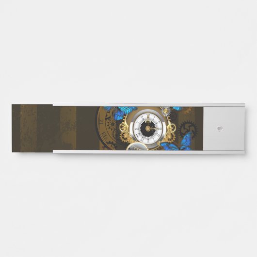 Steampunk tandwielen en blauwe vlinders deurbordje (Voorkant)