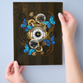 Steampunk tandwielen en blauwe vlinders flyer (Hand)