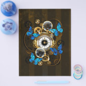 Steampunk tandwielen en blauwe vlinders flyer (Enkel)