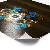 Steampunk tandwielen en blauwe vlinders foto afdruk (Hoek)