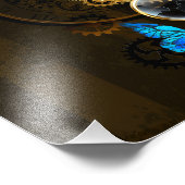 Steampunk tandwielen en blauwe vlinders foto afdruk (Hoek)