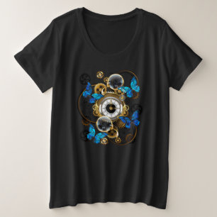 Steampunk tandwielen en blauwe vlinders grote maat t-shirt
