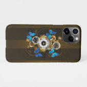 Steampunk tandwielen en blauwe vlinders iPhone hoesje (Achterkant horizontaal)