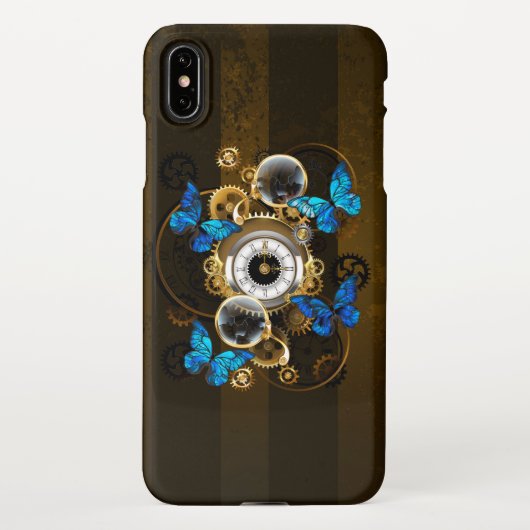 Steampunk tandwielen en blauwe vlinders iPhone hoesje (Achterkant)