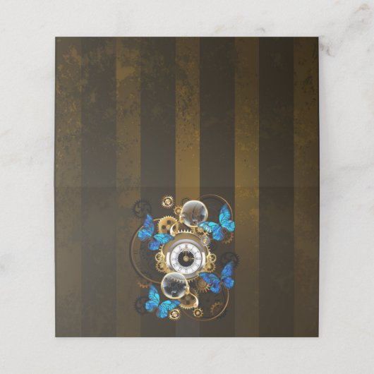 Steampunk tandwielen en blauwe vlinders klantenkaartje (Buitenkant ongevouwen)