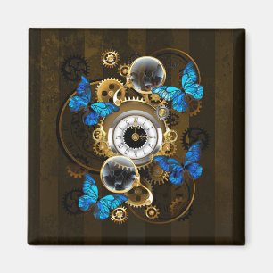 Steampunk tandwielen en blauwe vlinders magneet