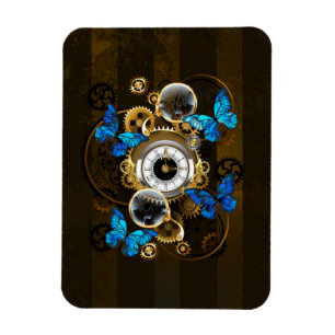 Steampunk tandwielen en blauwe vlinders magneet