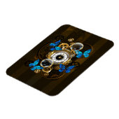 Steampunk tandwielen en blauwe vlinders magneet (Linkerzijde)