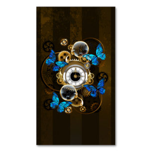 Steampunk tandwielen en blauwe vlinders magnetisch visitekaartje