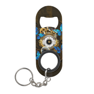 Steampunk tandwielen en blauwe vlinders mini flessenopener