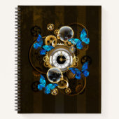 Steampunk tandwielen en blauwe vlinders notitieboek (Voorkant)