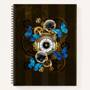 Steampunk tandwielen en blauwe vlinders notitieboek