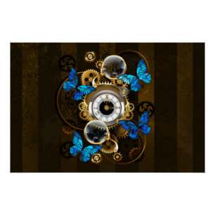 Steampunk tandwielen en blauwe vlinders perfect poster