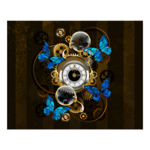 Steampunk tandwielen en blauwe vlinders perfect poster