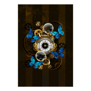 Steampunk tandwielen en blauwe vlinders perfect poster