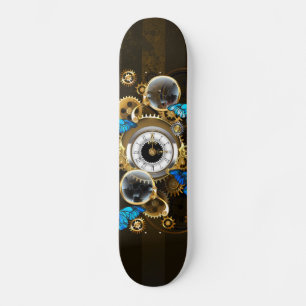 Steampunk-tandwielen en blauwe vlinders persoonlijk skateboard