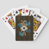 Steampunk tandwielen en blauwe vlinders pokerkaarten (Achterkant)