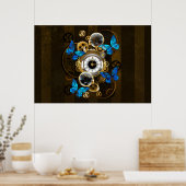 Steampunk tandwielen en blauwe vlinders poster (Keuken)